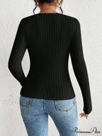 Sparkling Collar Informal Knitted Extended Sleeve Top Women