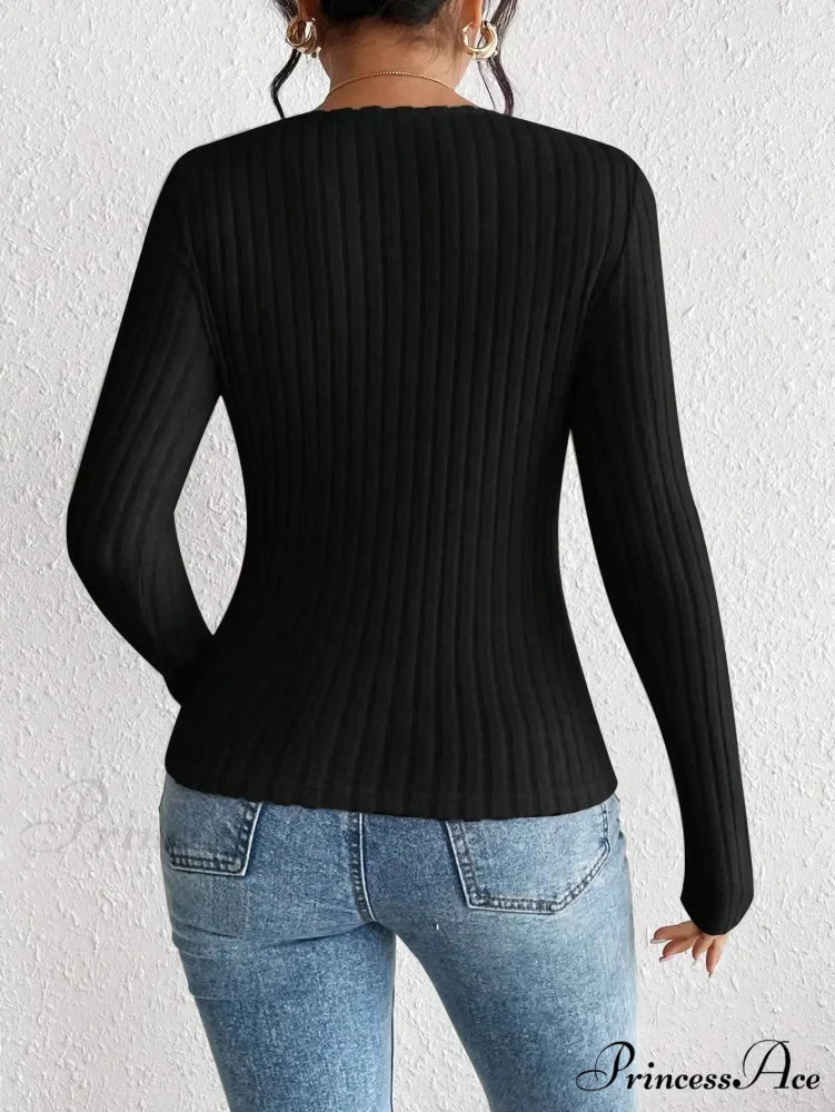 Sparkling Collar Informal Knitted Extended Sleeve Top Women