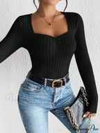 Sparkling Collar Informal Knitted Extended Sleeve Top Women