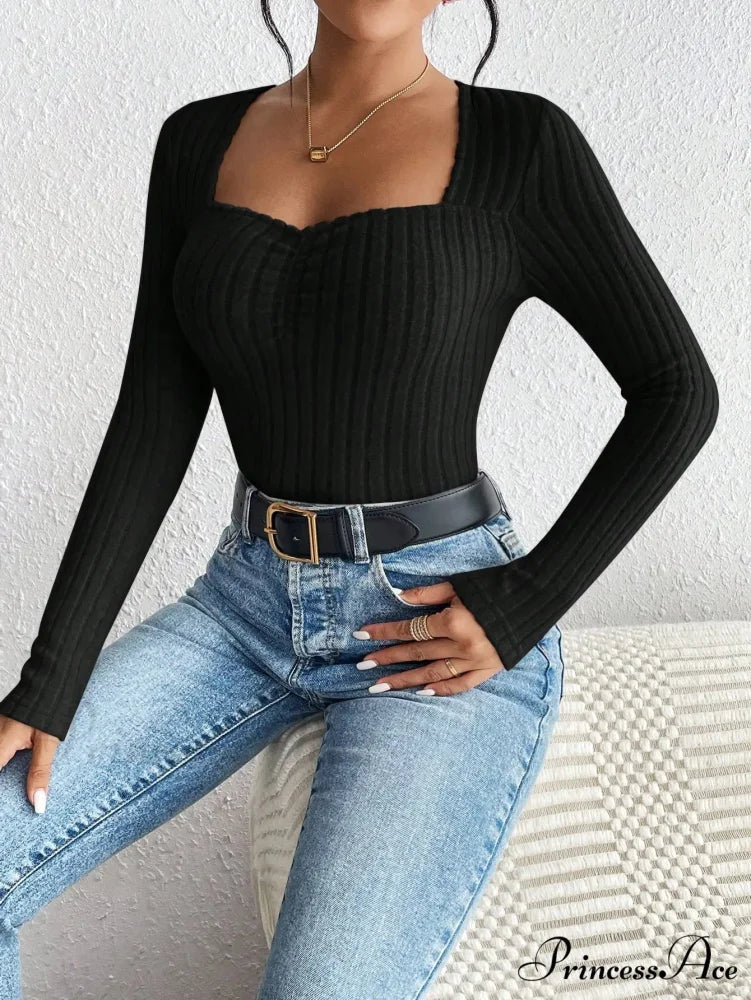 Sparkling Collar Informal Knitted Extended Sleeve Top Women
