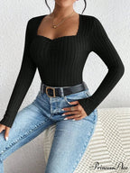 Sparkling Collar Informal Knitted Extended Sleeve Top Women