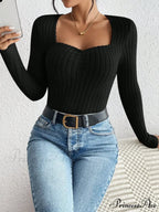 Sparkling Collar Informal Knitted Extended Sleeve Top Women