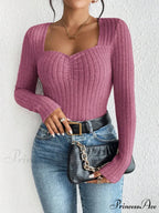 Sparkling Collar Informal Knitted Extended Sleeve Top Women