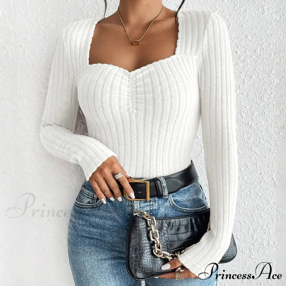 Sparkling Collar Informal Knitted Extended Sleeve Top Women
