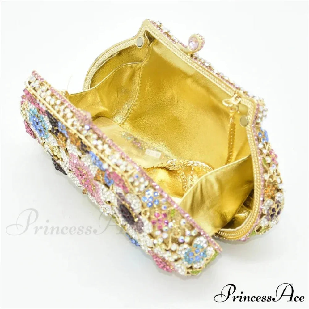 Sparkling Crystal Bridal Wedding Blossom Diamond Clutch Purse