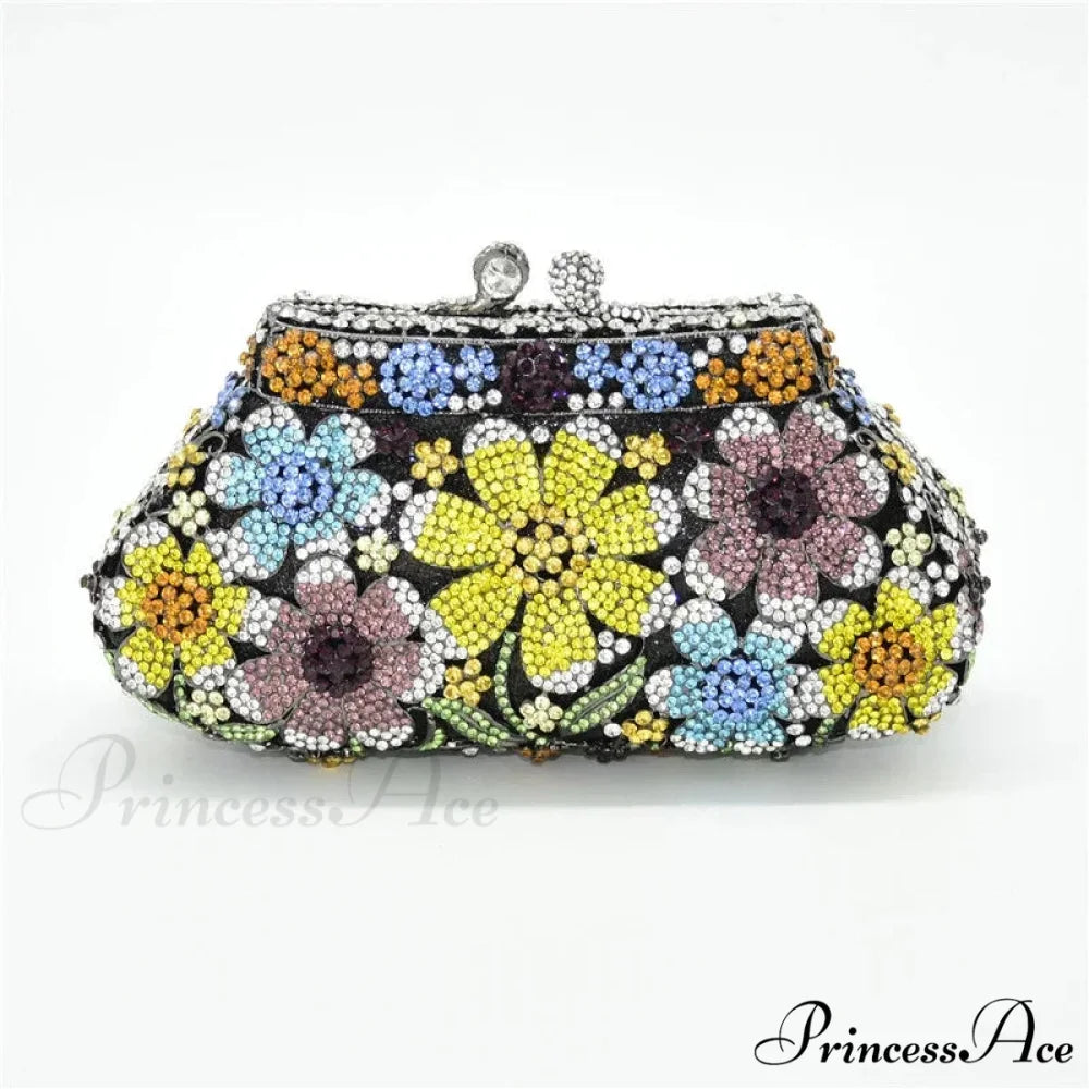 Sparkling Crystal Bridal Wedding Blossom Diamond Clutch Purse