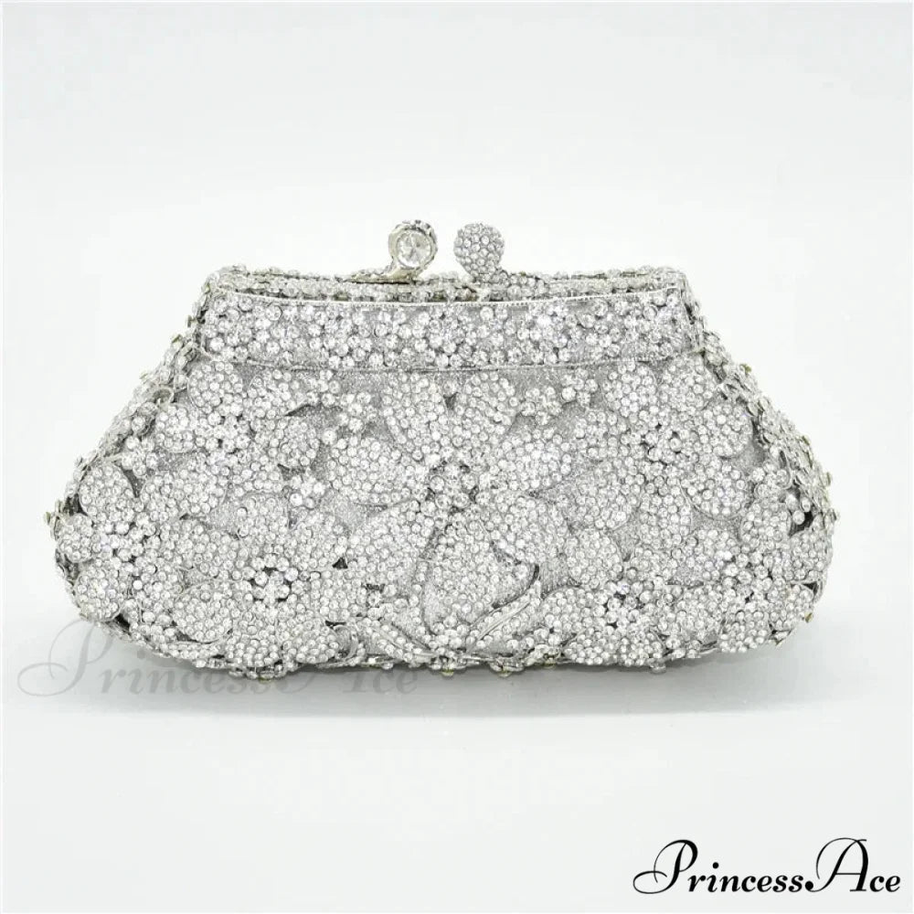 Sparkling Crystal Bridal Wedding Blossom Diamond Clutch Purse