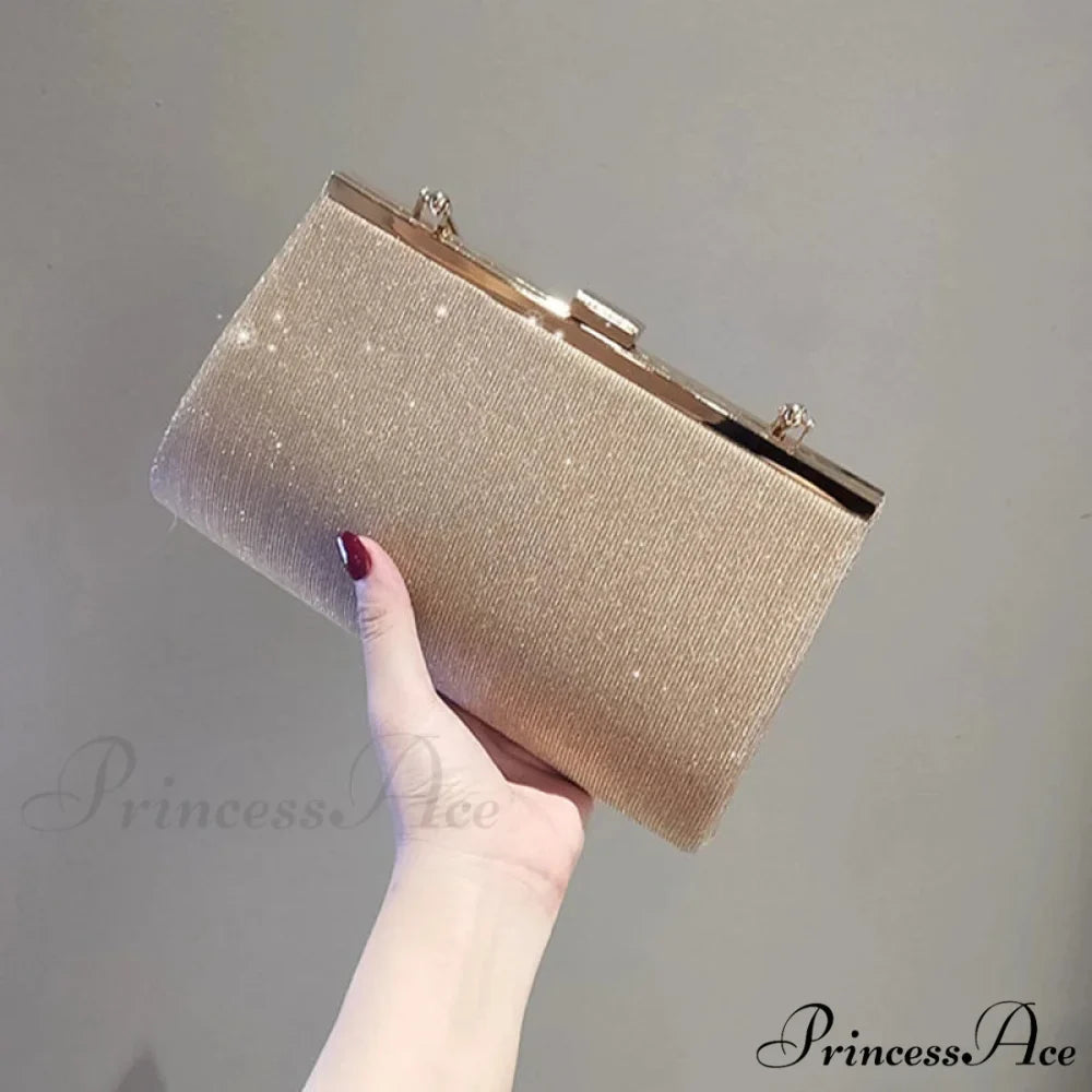 Sparkling Deluxe Apricot Evening Clutch Chain Shoulder Bag
