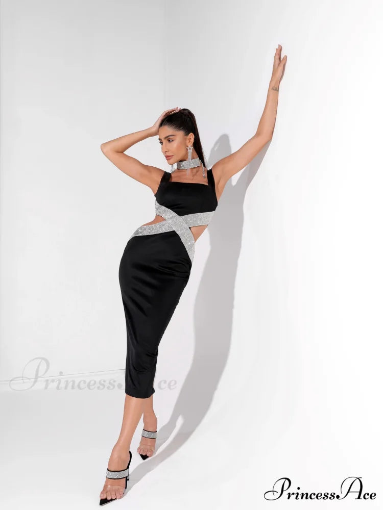 Sparkling Diamonds Midi Party Dress