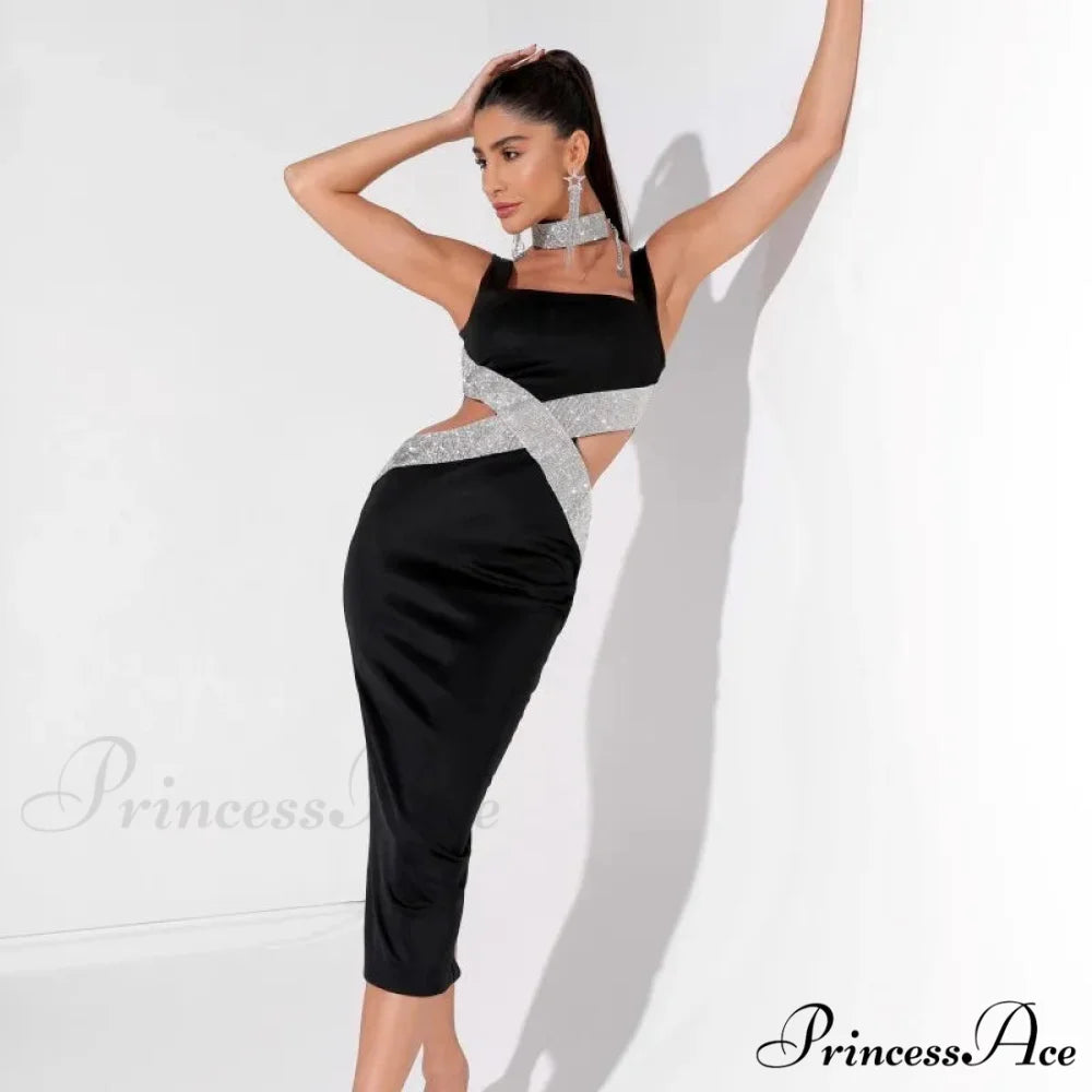 Sparkling Diamonds Midi Party Dress