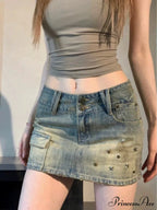 Sparkling Fastener Pencil Denim Skirt