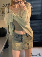 Sparkling Fastener Pencil Denim Skirt