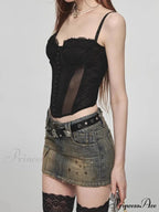 Sparkling Fastener Pencil Denim Skirt