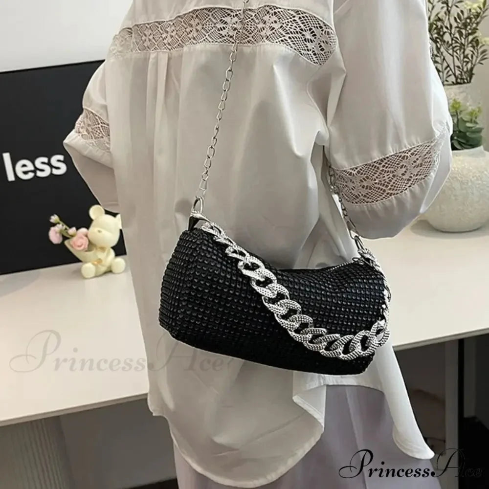 Sparkling Feast Crossbody Glitter Cuba Chain Clutch Bag