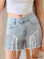 Sparkling Fringe Distressed Denim Short