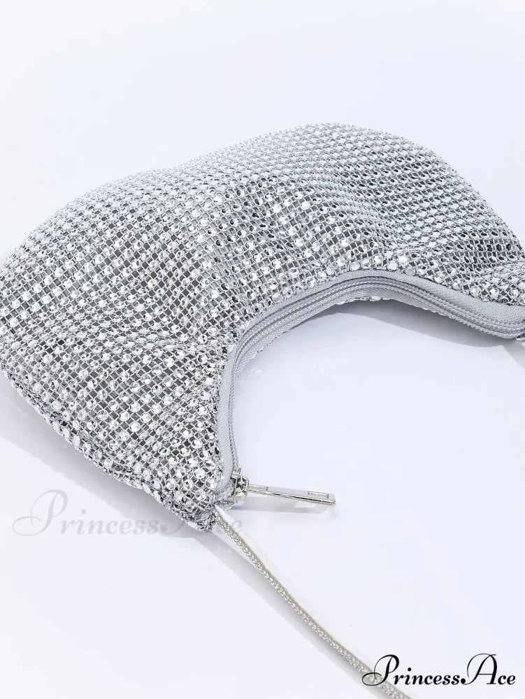 Sparkling Gem Zippered Solid Evening Clutch Bag