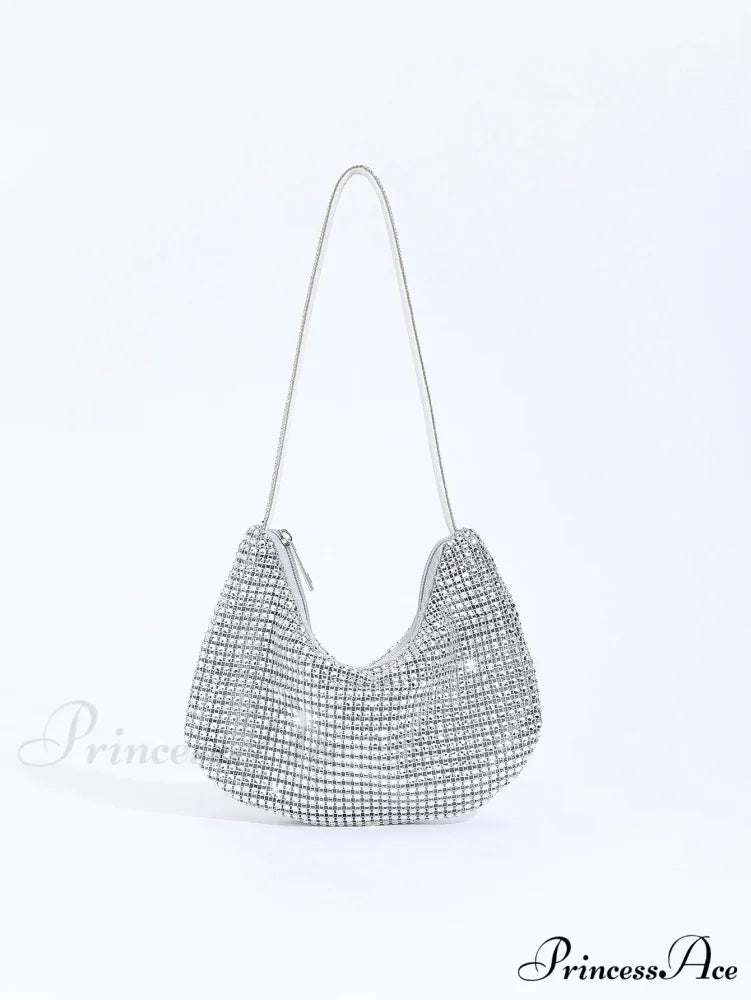 Sparkling Gem Zippered Solid Evening Clutch Bag