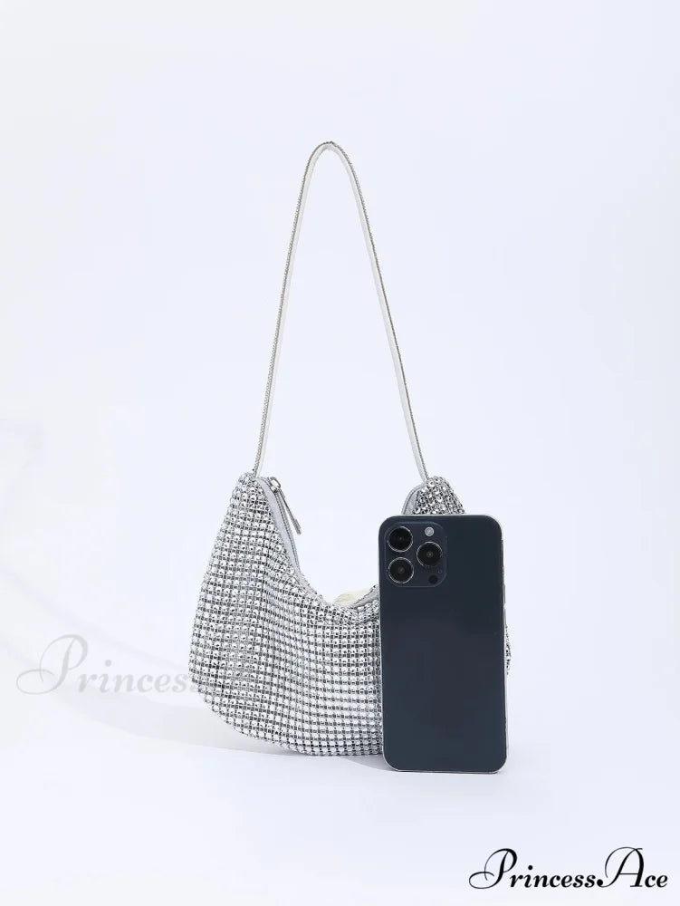 Sparkling Gem Zippered Solid Evening Clutch Bag