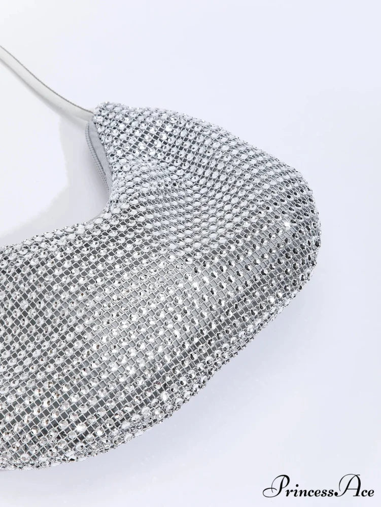 Sparkling Gem Zippered Solid Evening Clutch Bag