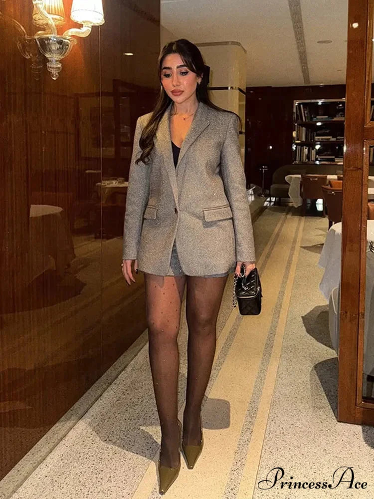 Sparkling Glitter Charcoal Suit Lapel Coat