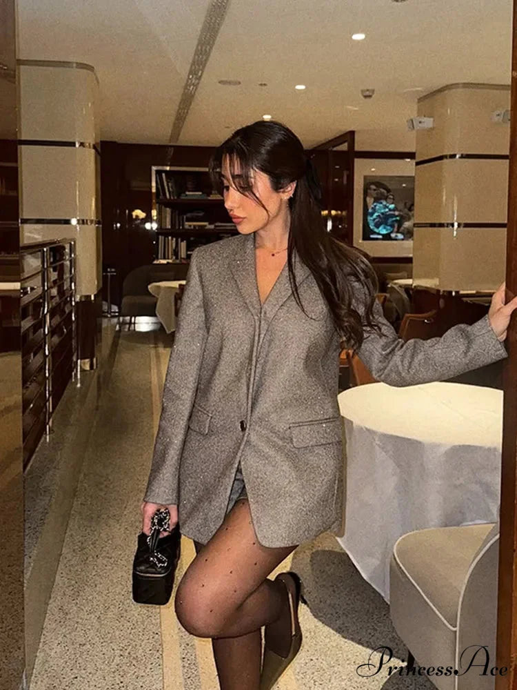 Sparkling Glitter Charcoal Suit Lapel Coat