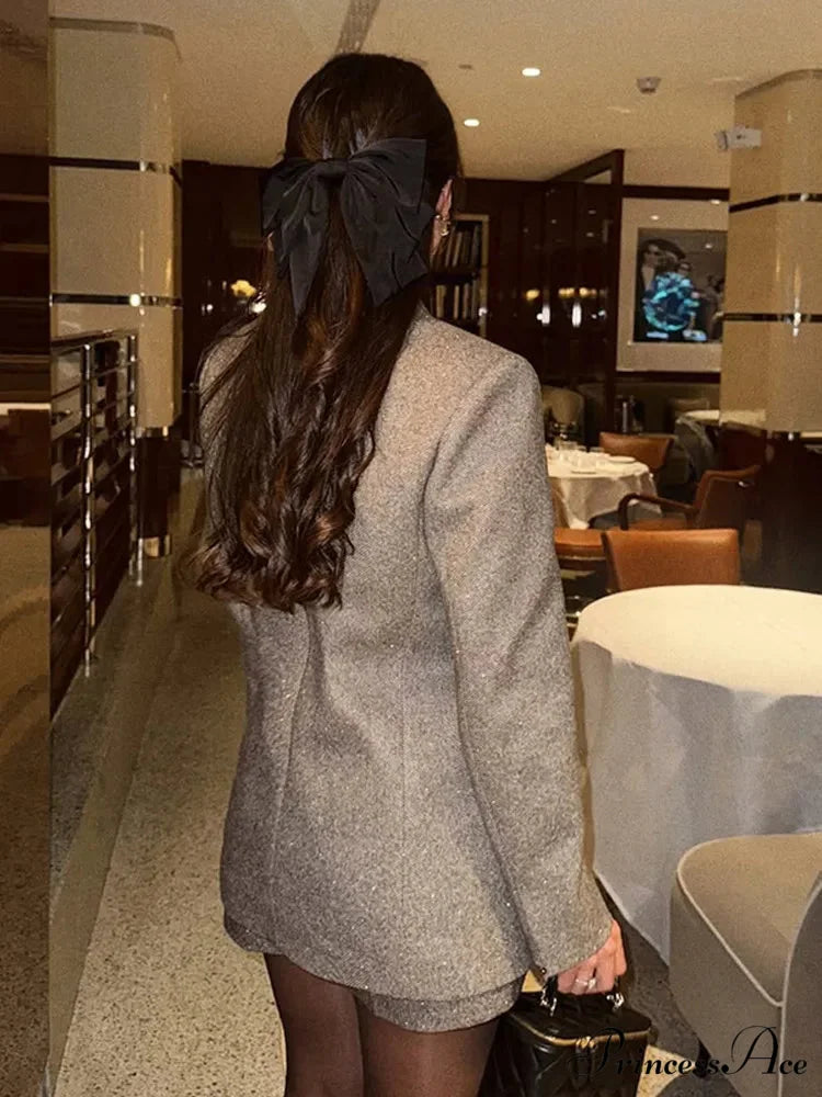 Sparkling Glitter Charcoal Suit Lapel Coat