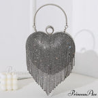Sparkling Heart Design Silver Evening Clutch Wedding Bridal Bag