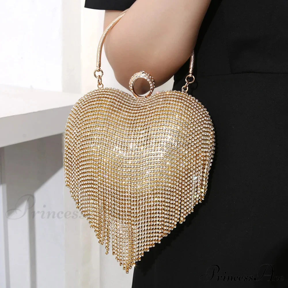 Sparkling Heart Design Silver Evening Clutch Wedding Bridal Bag