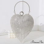 Sparkling Heart Design Silver Evening Clutch Wedding Bridal Bag