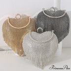 Sparkling Heart Design Silver Evening Clutch Wedding Bridal Bag