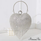 Sparkling Heart Design Silver Evening Clutch Wedding Bridal Bag