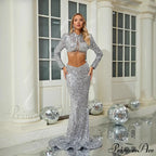 Sparkling Long Sleeve Crop Top Mermaid Prom Dress