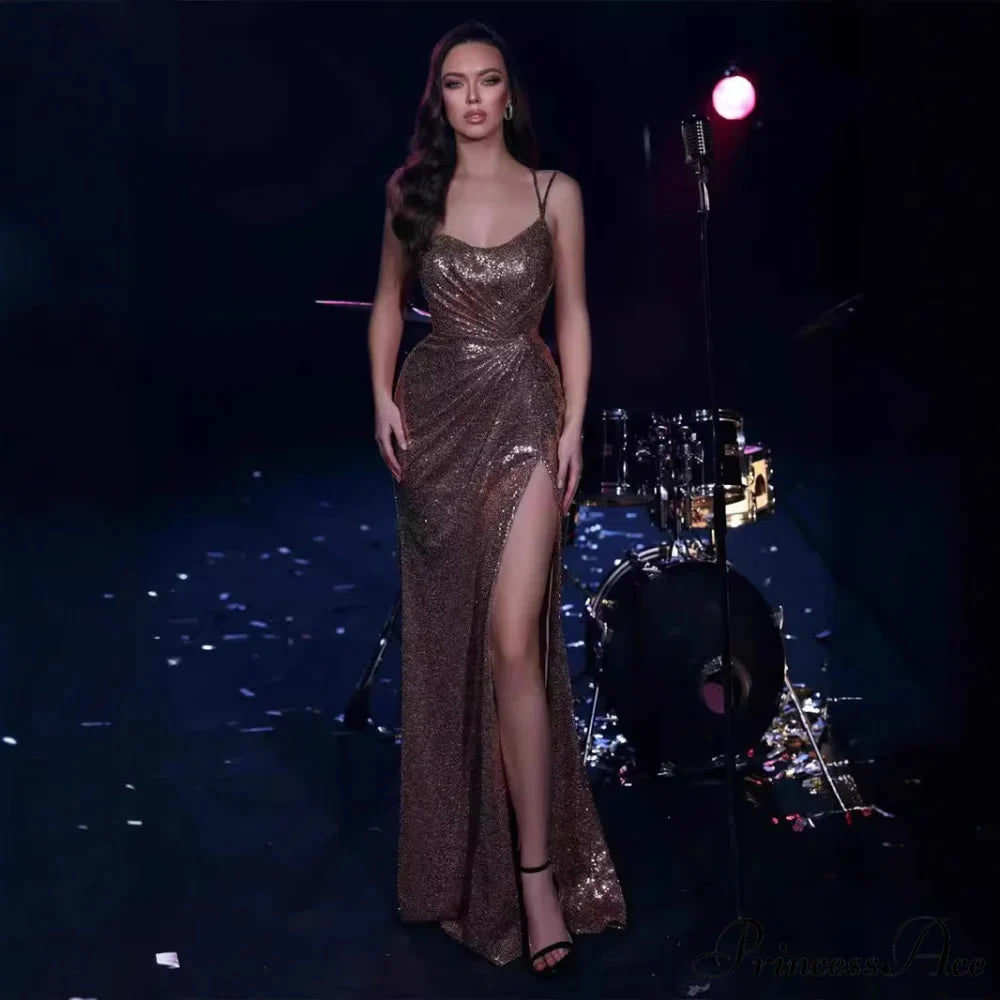 Sparkling Off-The-Shoulder Split Prom Gown