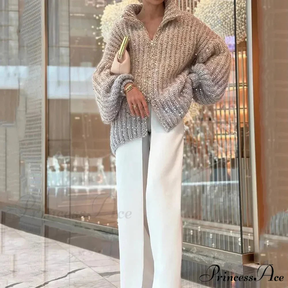 Sparkling Plunging Neckline Sweater Cardigan