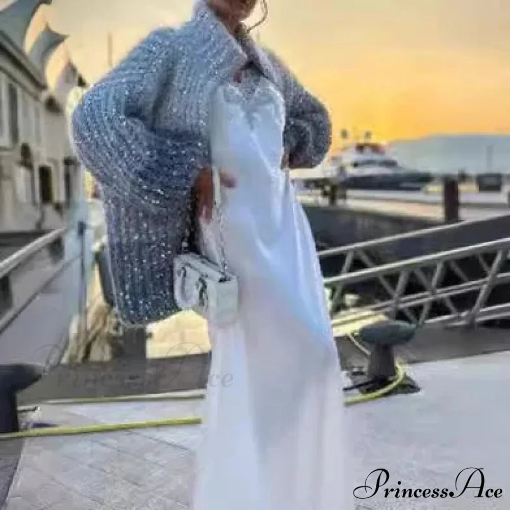 Sparkling Plunging Neckline Sweater Cardigan