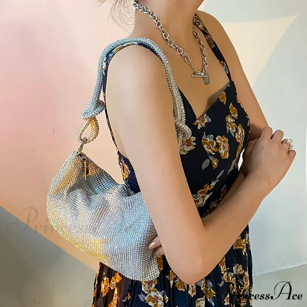 Sparkling Rhinestones Evening Clutch Women Glitzy Party Wedding Handbag