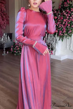 Sparkling Satin Puff Sleeve Midi Dress with Glitter Finish