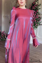 Sparkling Satin Puff Sleeve Midi Dress with Glitter Finish