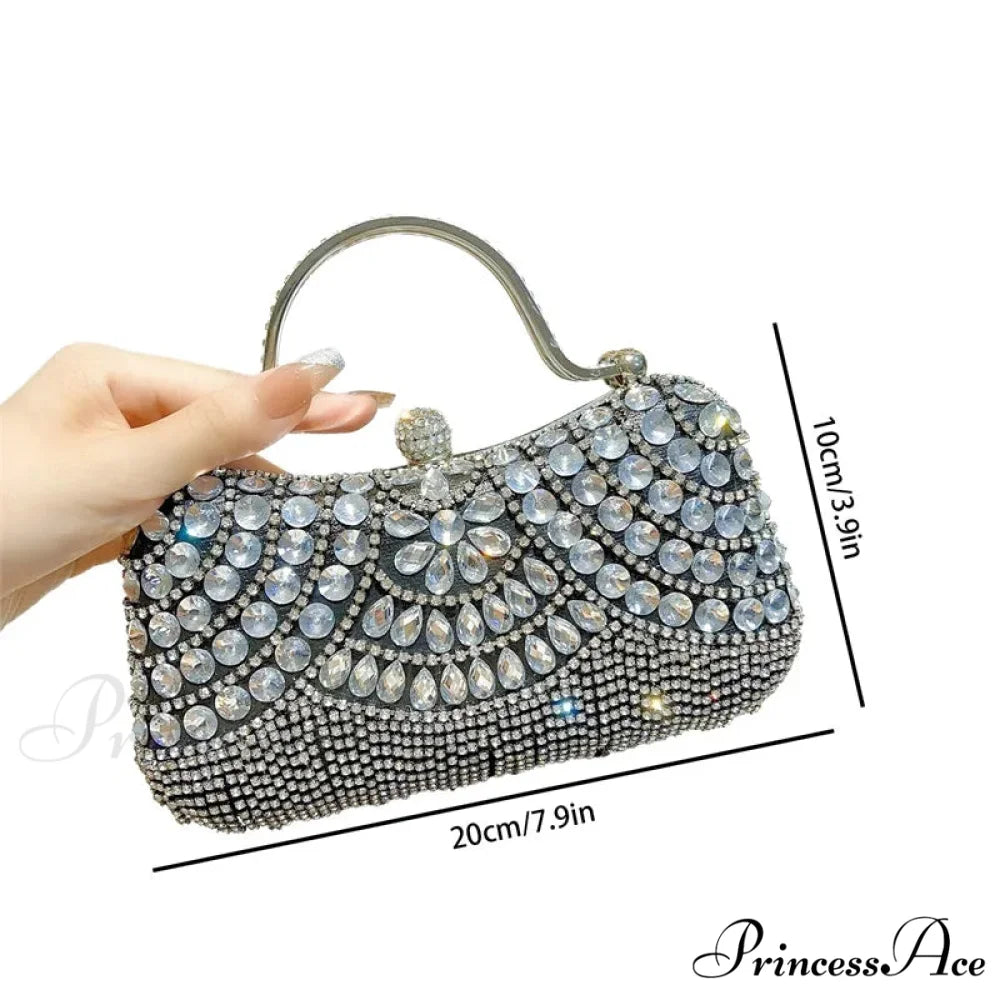 Sparkling Silver Tassel Shoulder Evening Clutch Bag
