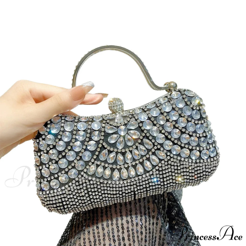 Sparkling Silver Tassel Shoulder Evening Clutch Bag