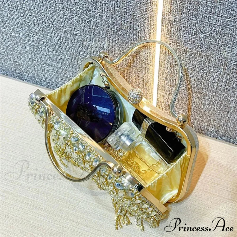 Sparkling Silver Tassel Shoulder Evening Clutch Bag