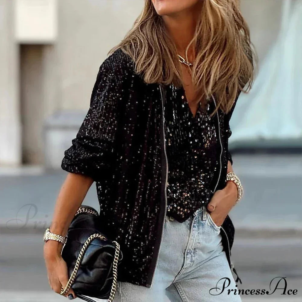 Sparkling Sleek Fit Zipper Celebration Cardigan