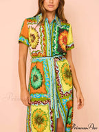 Special Sunflower Stylish Print Midi Dress
