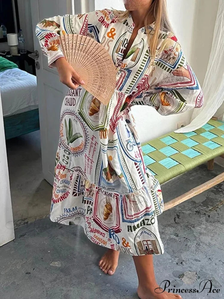 Specialized Pattern Print Charming Cardigan Midi Dress