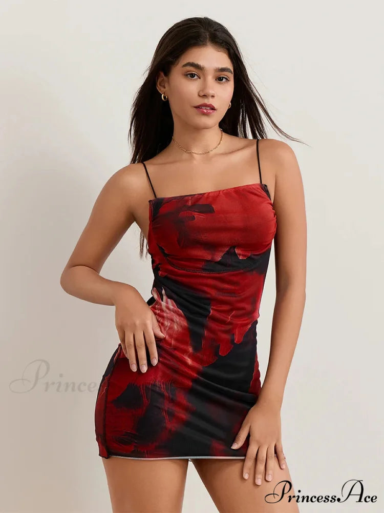 Spicy Flower Pattern Sheath Open-Back Spaghetti Mini Nightclub Flower Dress
