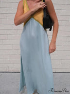 Splicing Chic V-neck Charming Contrasting Color Dress