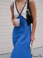 Splicing Chic V-neck Charming Contrasting Color Dress