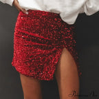 Split Shimmering Sequin Tight Mini Party Clubwear Skirt