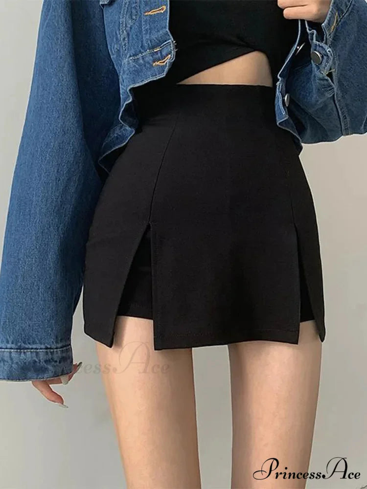 Split Skirt Office Ladies Suit Summer New Black Mini A-line Skirt Short