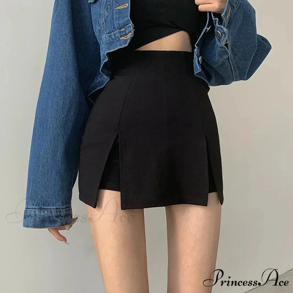 Split Skirt Office Ladies Suit Summer New Black Mini A-line Skirt Short